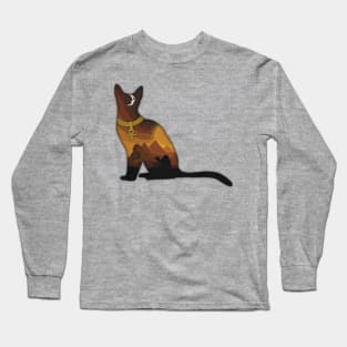 Minimalistic Paper Craft Digital Art - Egyptian Cat Long Sleeve T-Shirt